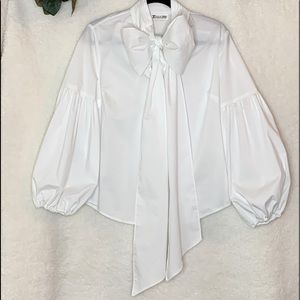 New York & Co. 7th Avenue White Puffy Sleeve Blouse